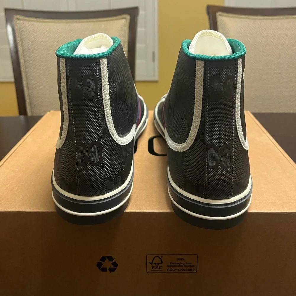New Gucci Tennis 1977 GG Supreme Logo Gray High Sneaker Shoes UK 13 / US 13.5 - Picture 7 of 16